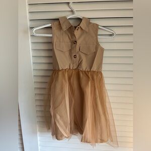 NWT Camel Stylish Sleeveless Collared Solid Color Mesh Casual Dress